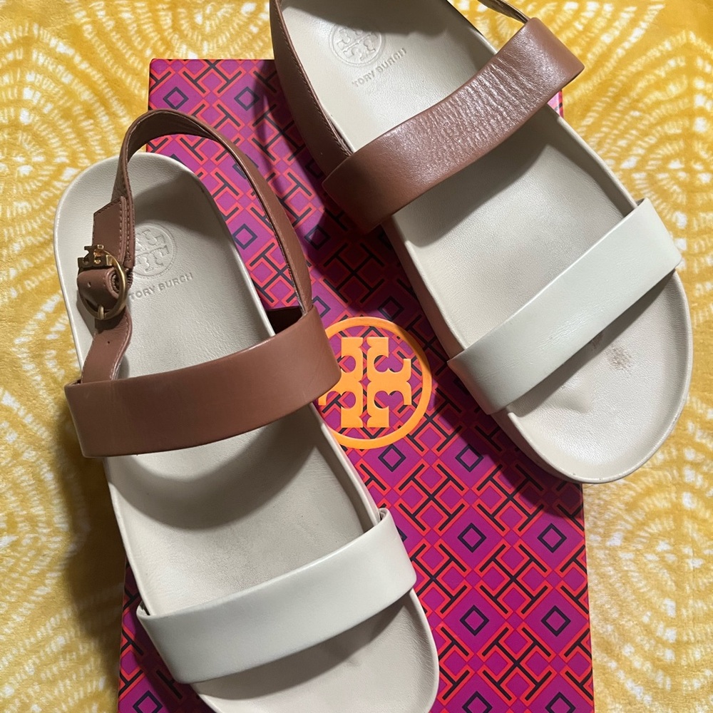 Tory Burch Tan and Cream Sandals